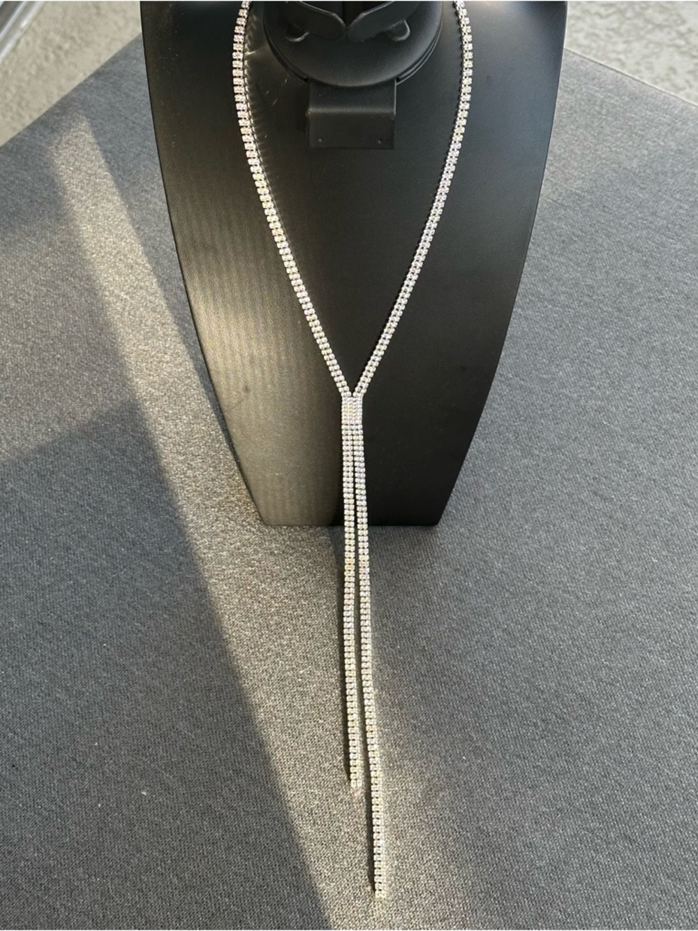 Silver Rhinestone Y Necklace Long Drop Necklace Elegant Sparkly Statement - Picture 2 of 10
